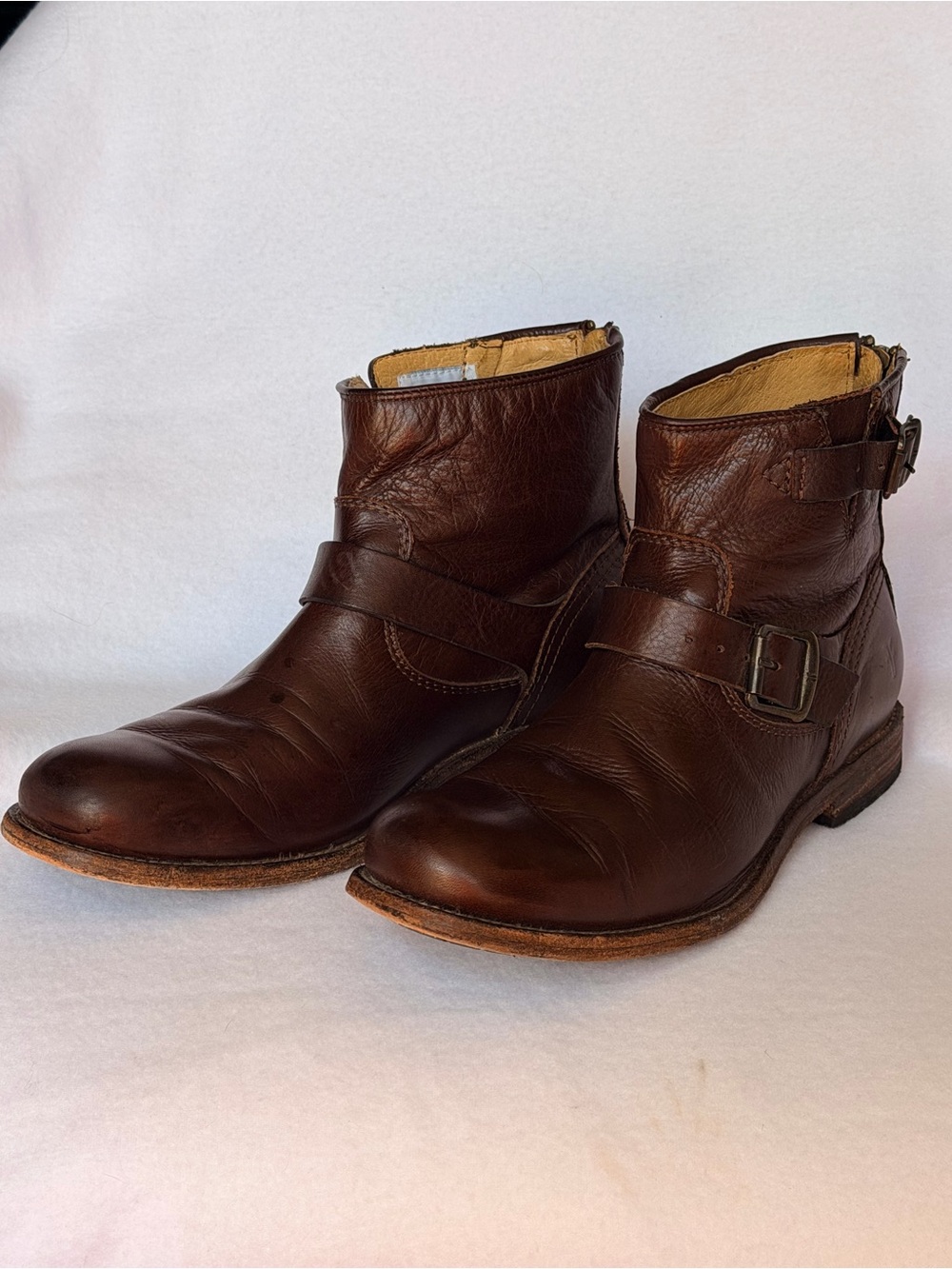 Frye Mens Brown Tyler Engineer Leather Ankle Boots Back Zip Motorcycle Size 8.5